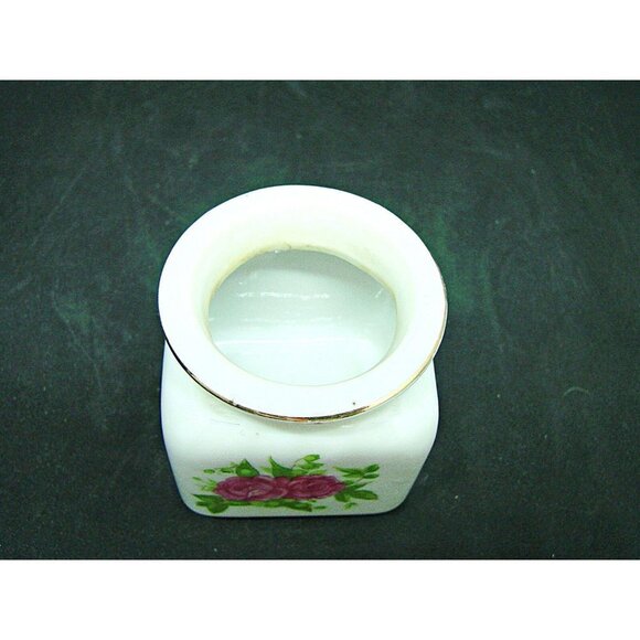 Vintage Hand Painted Floral Apothecary Trinket Ceramic Jar White Violet Flowers - Picture 3 of 10